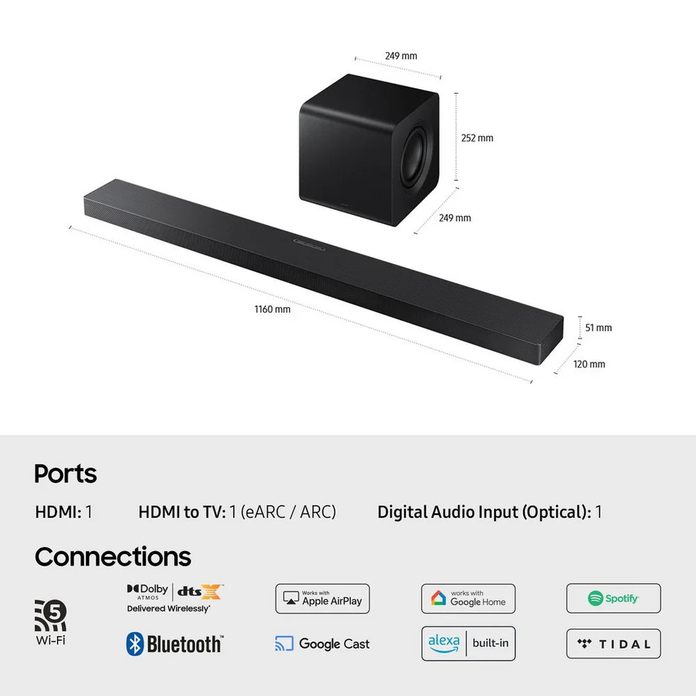 Samsung QE55S95FATXXU 55 Inch OLED S95F 4K UHD HDR Smart AI TV with HW-QS700F 3.1.2ch Q-Series Soundbar Bundle