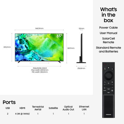 Samsung QE65QN80HAUXXU 65 Inch QN80H QLED Quantum Mini LED 4K Ultra HD HDR Smart AI TV 2026