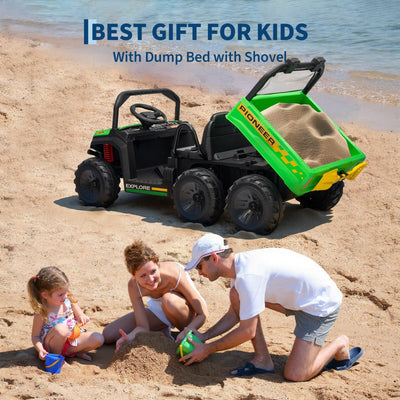 Garvee 24V 4WD Electric Ride on Dump Truck for Kids, 2 Seater with Remote Control, Dump Bed, 3 Speed Modes, Music Player, All-Terrain Off-Road Vehicle Toy for Boys & Girls