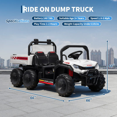 Garvee 24V 4WD Electric Ride on Dump Truck for Kids, 2 Seater with Remote Control, Dump Bed, 3 Speed Modes, Music Player, All-Terrain Off-Road Vehicle Toy for Boys & Girls