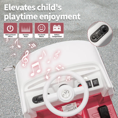 Garvee Volkswagen Licensed Electric Ride-On Bus for Kids - 6V Battery, LED Headlights, Music & Horn, Gentle Start, 2-Speed Pedal Control, Eco-Friendly - Perfect Gift - Pink