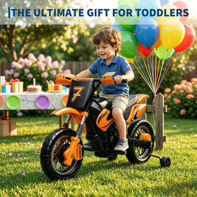Garvee Safe 6V Electric Ride-On Motorcycle for Kids - Realistic Battery-Powered Toy Bike - Training Wheels, Lights & Sounds - Ideal for Boys & Girls - Orange