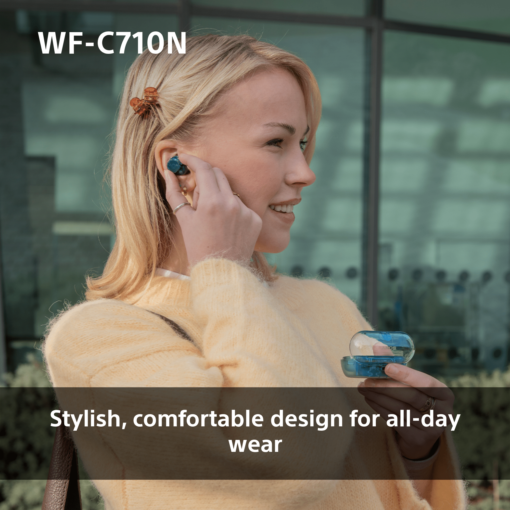 Sony WFC-710N Wireless Noise Cancelling Bluetooth Earbuds Glass Blue