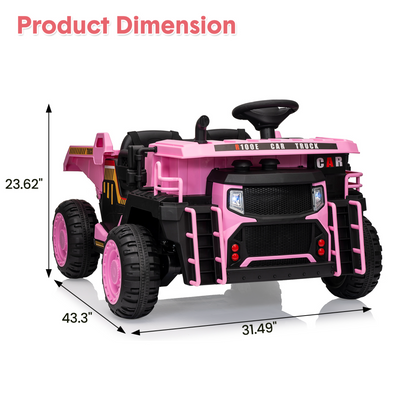 Garvee Ride - P Series: 24V Ride On Dump Truck, 2 Seater Electric Cars for Kids with Remote Control, Dump Bed, Shovel, Music, Led, Wheel Shock Absorption,Ride On Construction Vehicle Four- for Kids 3+,Pink