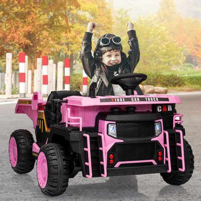 Garvee Ride - P Series: 24V Ride On Dump Truck, 2 Seater Electric Cars for Kids with Remote Control, Dump Bed, Shovel, Music, Led, Wheel Shock Absorption,Ride On Construction Vehicle Four- for Kids 3+,Pink